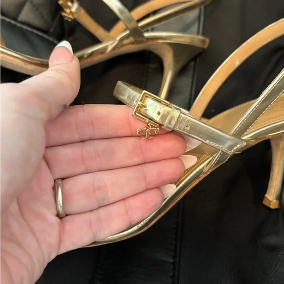 Tory Burch Elegant Gold Strappy Heels - Picture 3 of 5